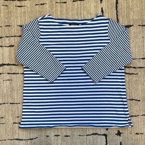 Lands’ End 100% Cotton Striped Boatneck Top in Blue/White, Size XL